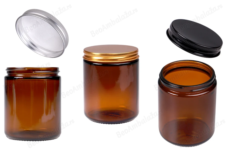Staklena tegla 250ml karamel sa aluminijumskim zatvaračem i unutrašnjom zaptivkom - 6 kom-slika_proizvoda