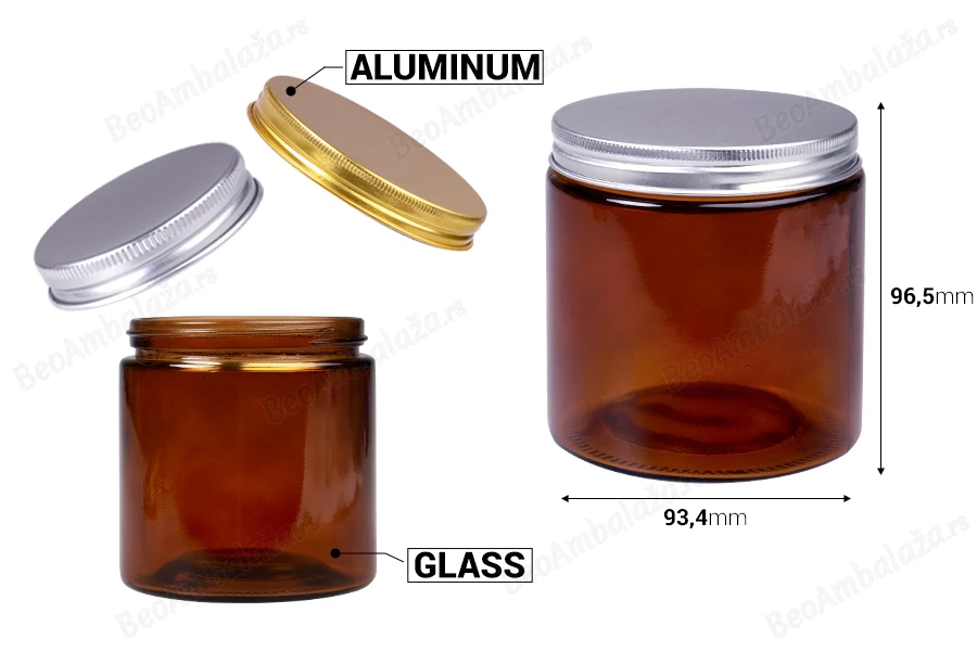 Staklena tegla 500ml karamel sa aluminijumskim zatvaračem i unutrašnjom zaptivkom - 6 kom-dimenzije_slike