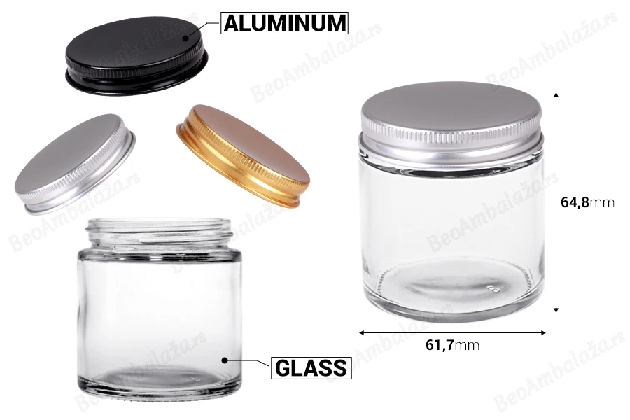 Staklena tegla 100ml providna sa aluminijumskim zatvaračem i unutrašnjom zaptivkom - 6 kom-dimenzije_slike