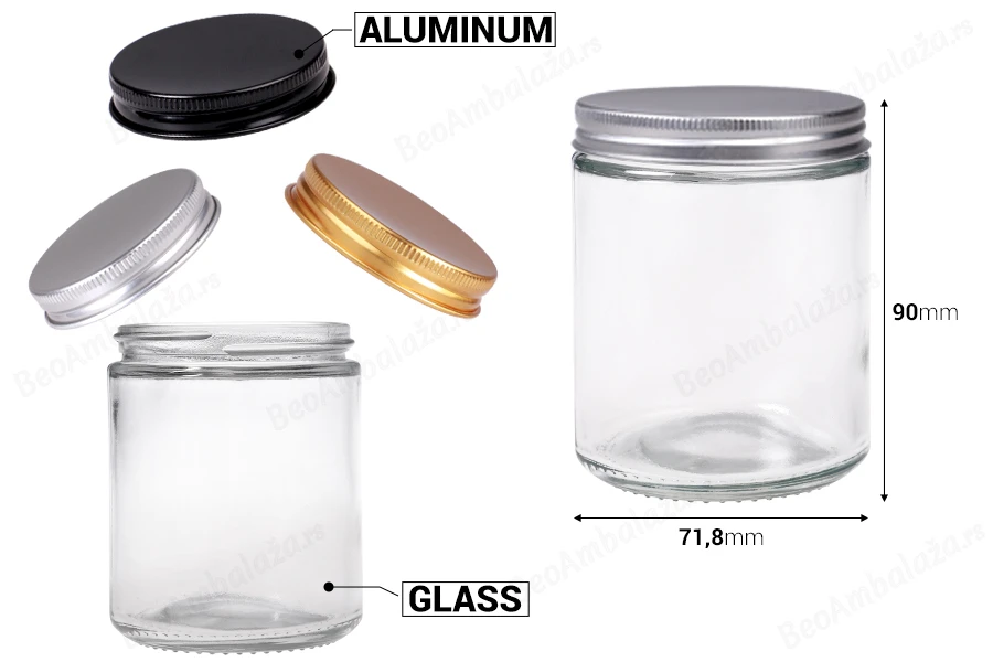 Staklena tegla 250ml providna sa aluminijumskim zatvaračem i unutrašnjom zaptivkom - 6 kom-dimenzije_slike