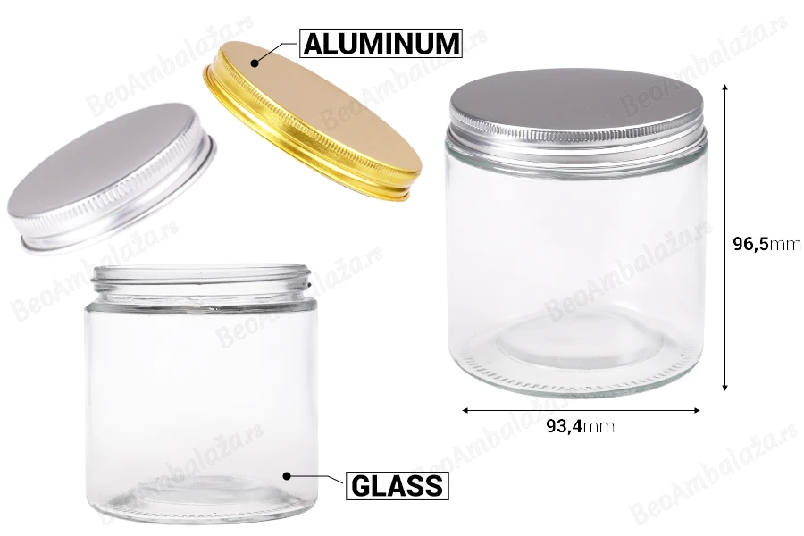 Staklena tegla 500ml providna sa aluminijumskim zatvaračem i unutrašnjom zaptivkom - 6 kom-dimenzije_slike