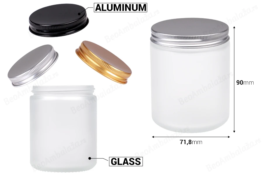 Staklena tegla 250ml peskirana sa aluminijumskim zatvaračem i unutrašnjom zaptivkom - 6 kom-dimenzije_slike
