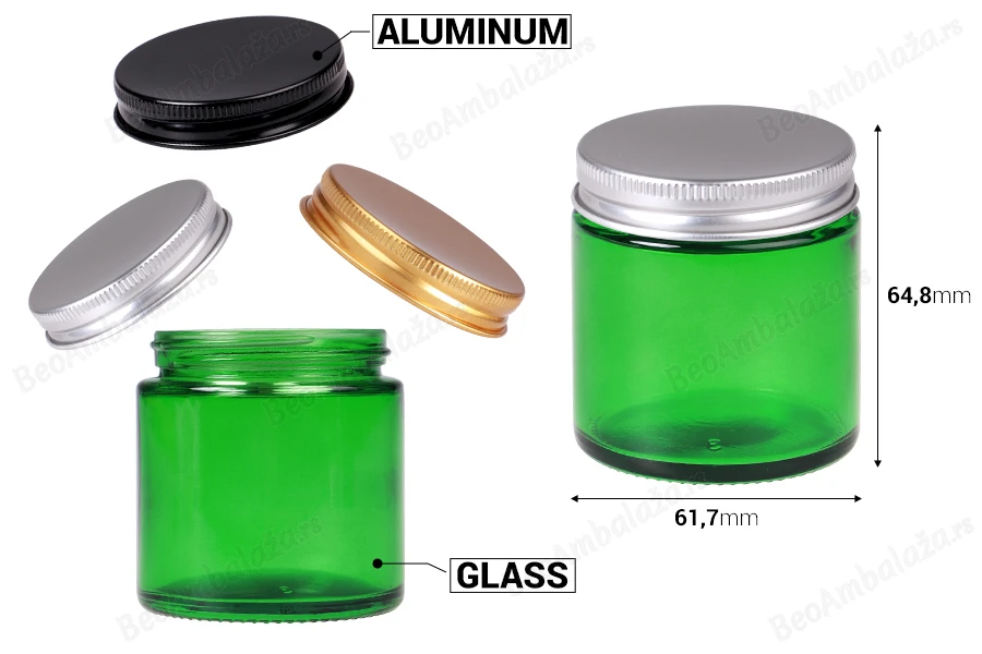 Staklena tegla 100 ml zelena sa aluminijumskim zatvaračem sa unutrašnjom zaptivkom – 6 kom-dimenzije_slike