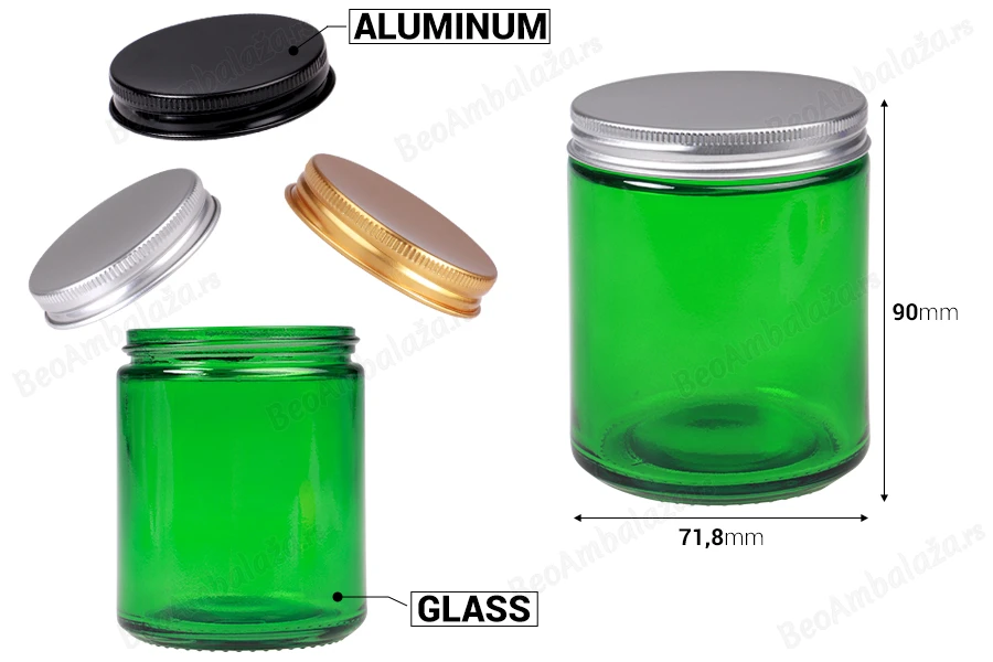 Staklena tegla 250 ml zelena sa aluminijumskim zatvaračem sa unutrašnjom zaptivkom – 6 kom-dimenzije_slike