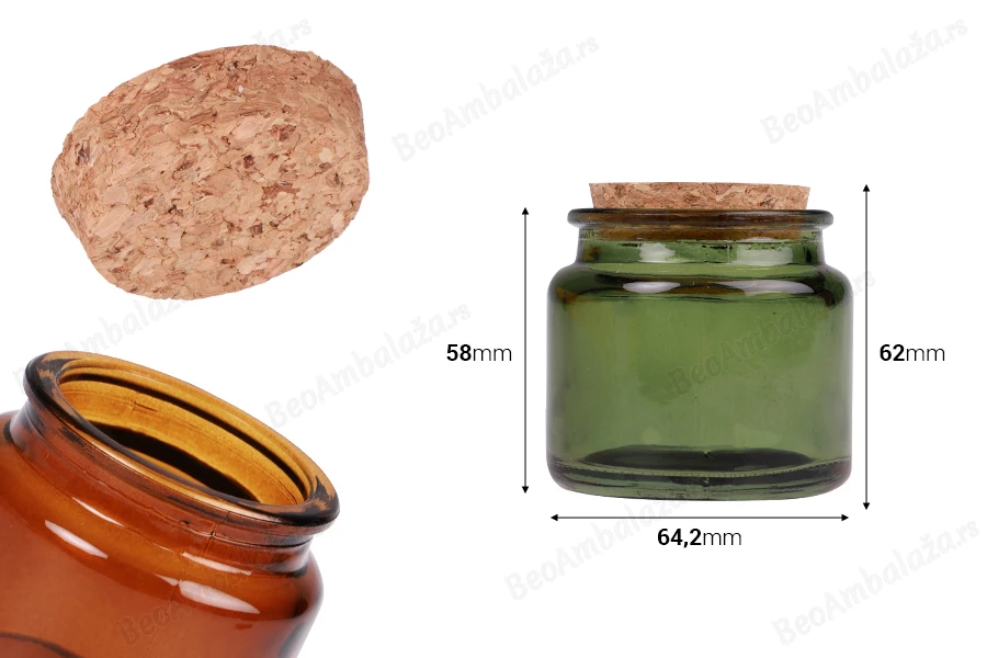 Staklena teglica karamel ili zelena 100 ml sa plutanim čepom-dimenzije_slike