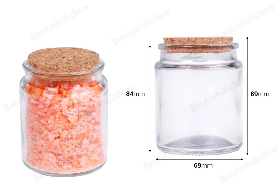 Staklena teglica providna 200 ml sa plutanim čepom-dimenzije_slike