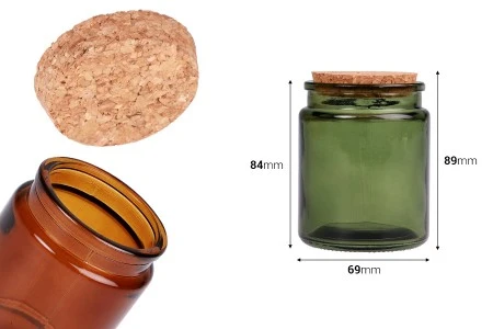 Staklena teglica karamel ili zelena 200 ml sa plutanim čepom-2