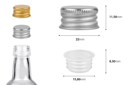 Aluminijumski zatvarač sa plastičnim čepom u mat zlatnoj ili srebrnoj boji za flaše 22-1701-2