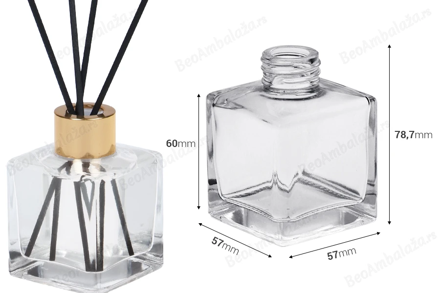 Četvrtasta staklena bočica 100 mL (PP 28), pogodna za osveživače prostora-dimenzije_slike