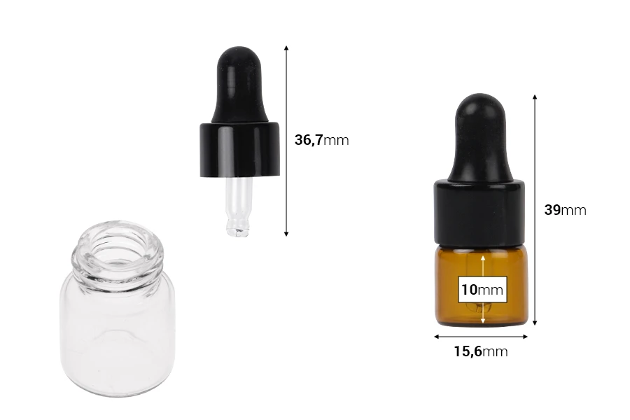 Staklena providna ili karamel bočica 1 mL sa pipetom - 12 kom