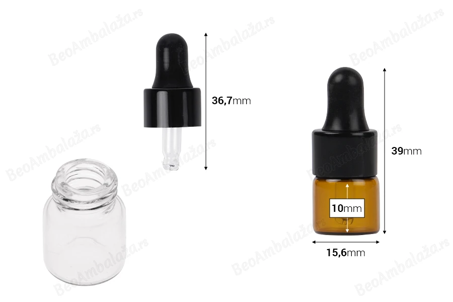 Staklena providna ili karamel bočica 1 mL sa pipetom - 12 kom-dimenzije_slike