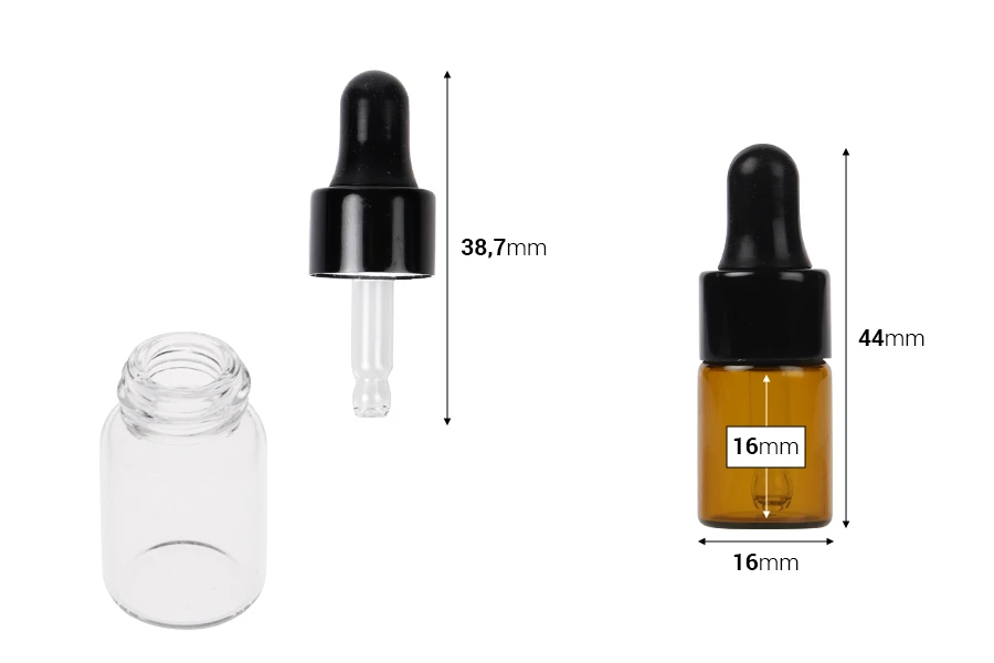 Staklena providna ili karamel bočica 2 mL sa pipetom - 12 kom