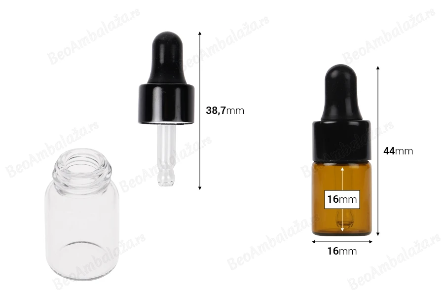 Staklena providna ili karamel bočica 2 mL sa pipetom - 12 kom-dimenzije_slike