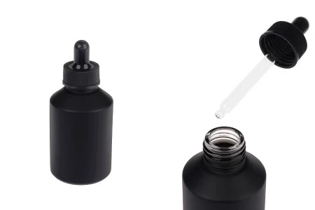 Staklena crna mat bočica 60 mL sa crnom pipetom-1