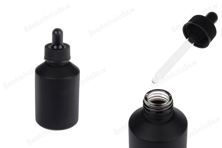 Staklena crna mat bočica 60 mL sa crnom pipetom-slika_proizvoda