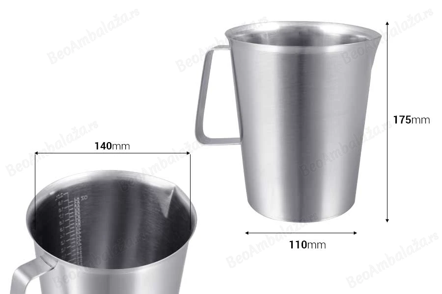 Posuda od nerđajućeg čelika (Inox) sa menzurom i drškom 2000mL-