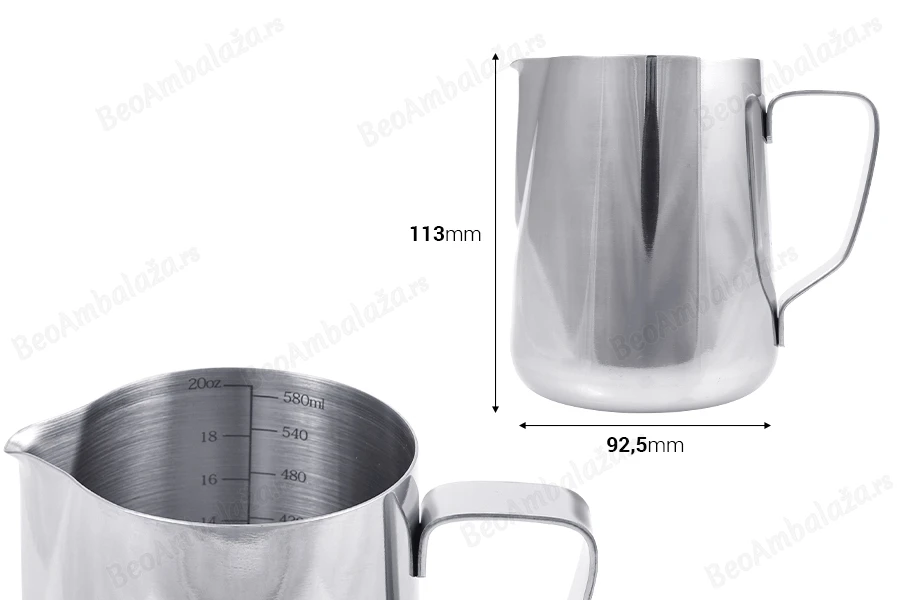 Posuda od nerđajućeg čelika (Inox) sa menzurom i drškom 580mL-dimenzije_slike