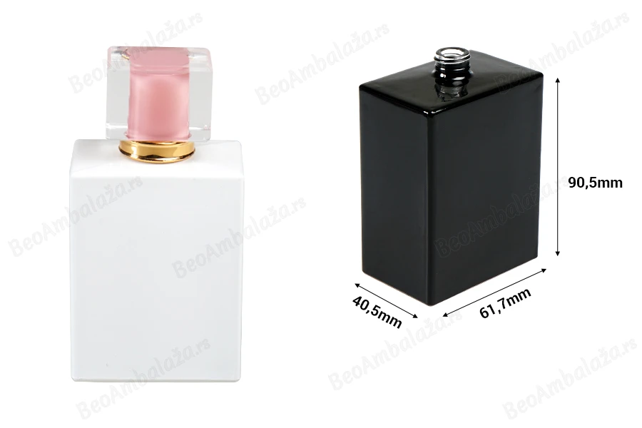 Staklena bočica za parfeme 100 ml luksuzna (15/400) četvrtasta u crnoj ili beloj boji-dimenzije_slike