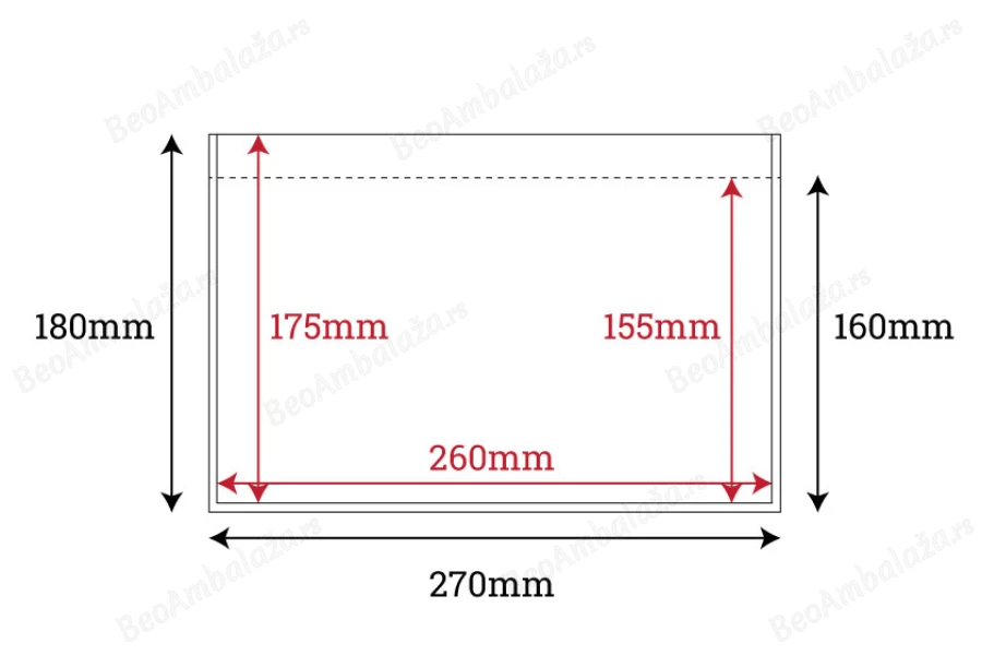 Samolepljive koverte za kurirska prateća dokumenta (packing liste) 270x180 mm - 100 kom-dimenzije_slike