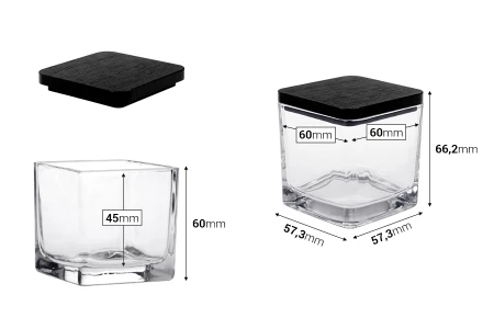 Staklena ukrasna četvrtasta tegla 130 ml 60x60x60 mm sa drvenim zatvaračem za sveće-dimenzije_slike