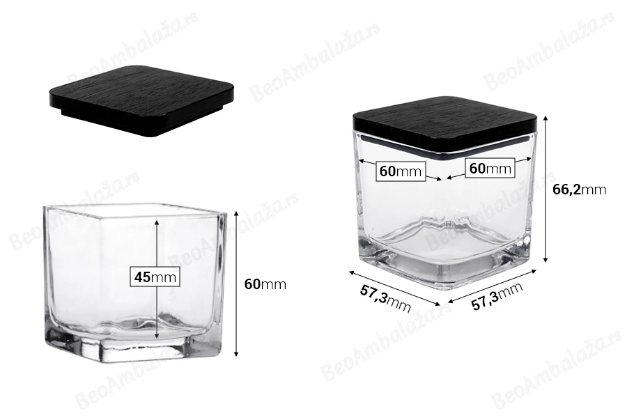 Staklena ukrasna četvrtasta tegla 130 ml 60x60x60 mm sa drvenim zatvaračem za sveće-dimenzije_slike