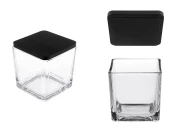Staklena ukrasna četvrtasta tegla 320 ml 80x80x80 mm sa drvenim zatvaračem za sveće-slika_proizvoda