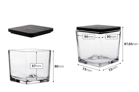Staklena ukrasna četvrtasta tegla 320 ml 80x80x80 mm sa drvenim zatvaračem za sveće-dimenzije_slike