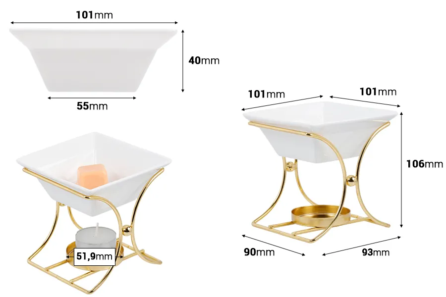Četvrtasti metalni osveživač prostora sa keramičkom posudom za voskove i ulja-dimenzije_slike