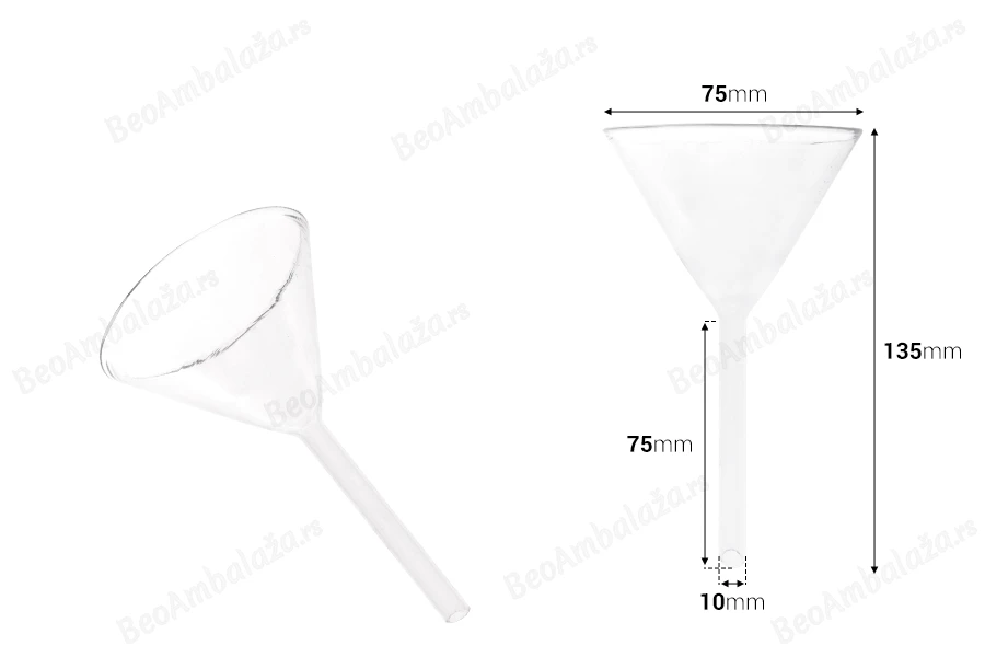 Stakleni levak prečnika 75 mm (prečnik cevčice 10 mm)-dimenzije_slike
