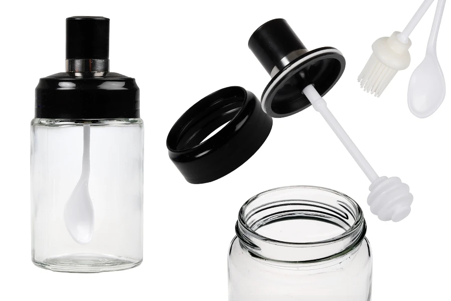 Set staklenih tegli 200mL sa pričvršćenom kašikom, dipperom i/ili četkicom Set staklenih tegli 200mL sa pričvršćenom kašikom, dipperom i/ili četkicom