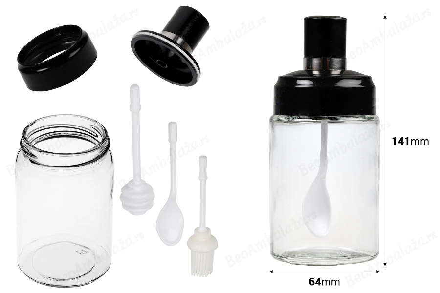 Set staklenih tegli 200mL sa pričvršćenom kašikom, dipperom i/ili četkicom-dimenzije_slike