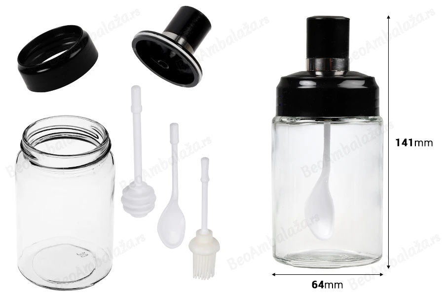 Set staklenih tegli 200mL sa pričvršćenom kašikom, dipperom i/ili četkicom-dimenzije_slike