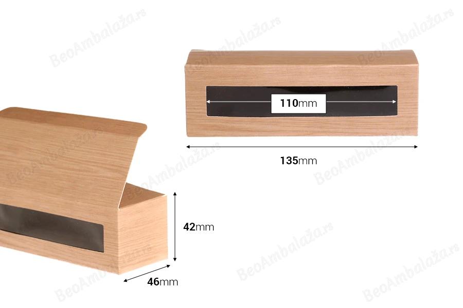Kartonska kutija 135x46x42mm sa prozorom, u dezenu drveta, za 3 teglice za kreme od 30mL - 50 kom-dimenzije_slike