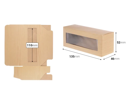 Kartonska kutija 135x46x52mm sa prozorom, u dezenu drveta, za 3 teglice za kreme od 40mL - 50 kom-2