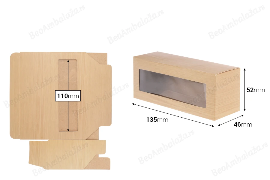 Kartonska kutija 135x46x52mm sa prozorom, u dezenu drveta, za 3 teglice za kreme od 40mL - 50 kom-dimenzije_slike