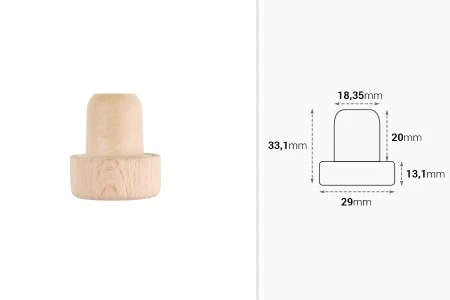 Čep od sintetičke silikonske plute f18,5 mm sa dozerom i drvenom odvojivom glavom-2