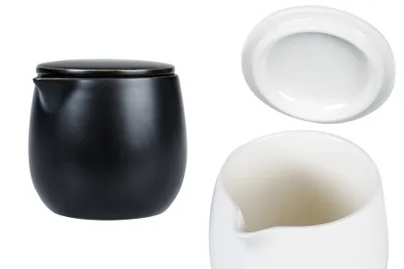 Keramička posuda 200mL sa poklopcem i izlivom za vosak, u crnoj ili beloj boji-1