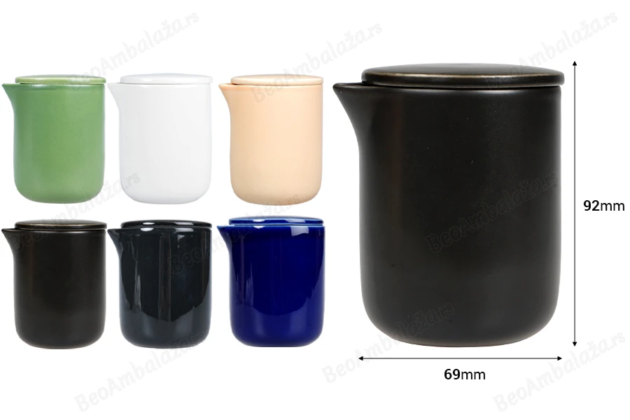 Keramička posuda 200mL sa poklopcem i izlivom za vosak, u raznim bojama-dimenzije_slike