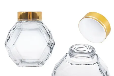 Staklena tegla 500 mL sa zlatnim zatvaračem za med-1
