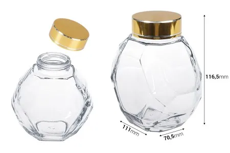 Staklena tegla 500 mL sa zlatnim zatvaračem za med-2