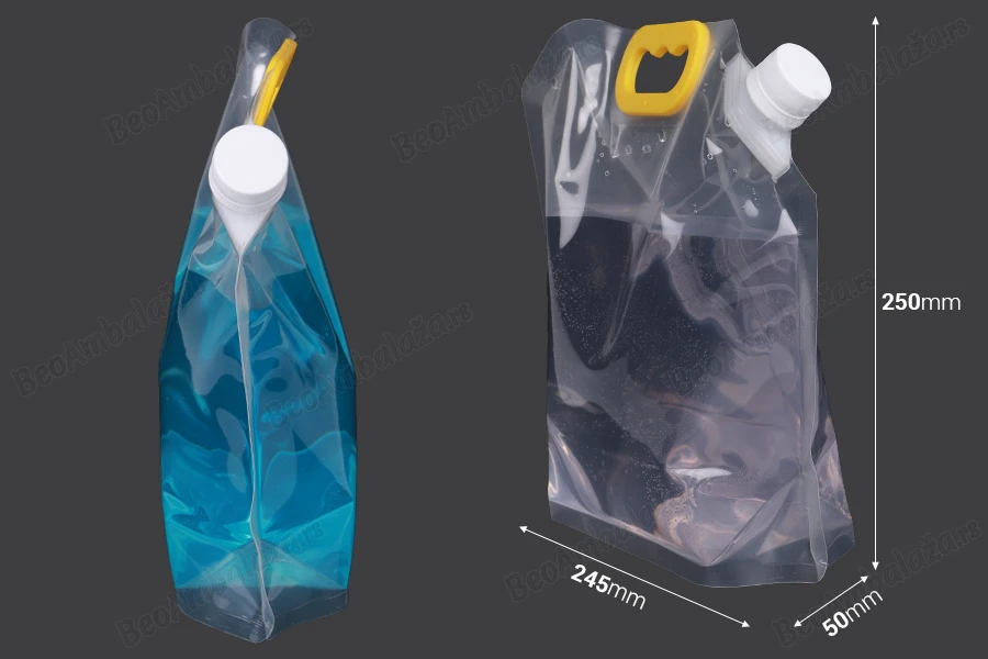 DoyPack kesica za tečnosti 2 L providna sa belim sigurnosnim zatvaračem i ručkom – 10 kom-dimenzije_slike