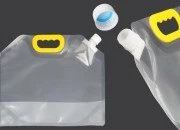 DoyPack kesica za tečnosti 5 L providna sa belim sigurnosnim zatvaračem i ručkom – 10 kom