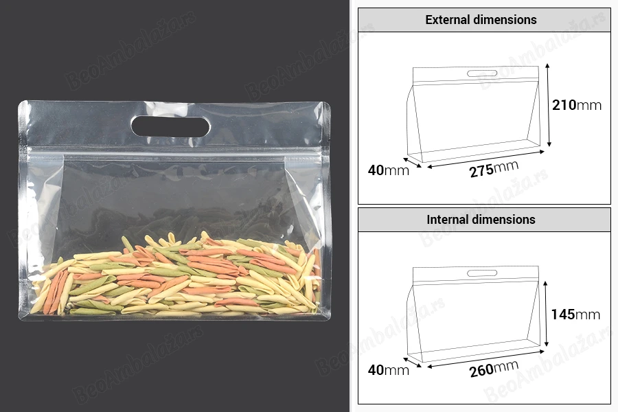 DoyPack kesice 275x40x210mm providne sa zip zatvaranjem i mogućnošću termo zatvaranja – 50 kom-dimenzije_slike