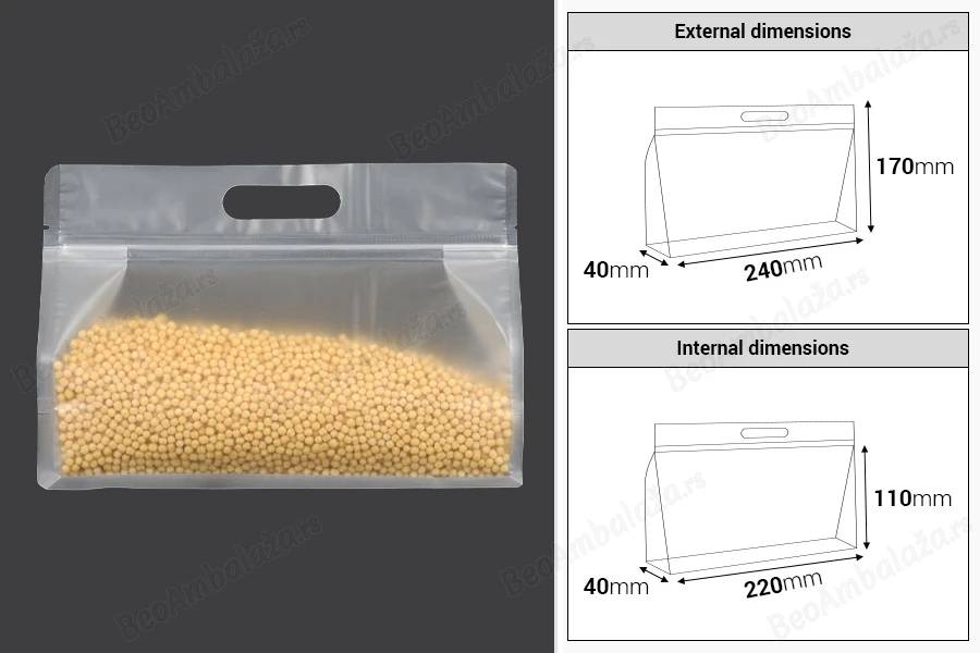 DoyPack kesice 240x40x170mm poluprovidne sa zip zatvaranjem i mogućnošću termo zatvaranja – 50 kom-dimenzije_slike