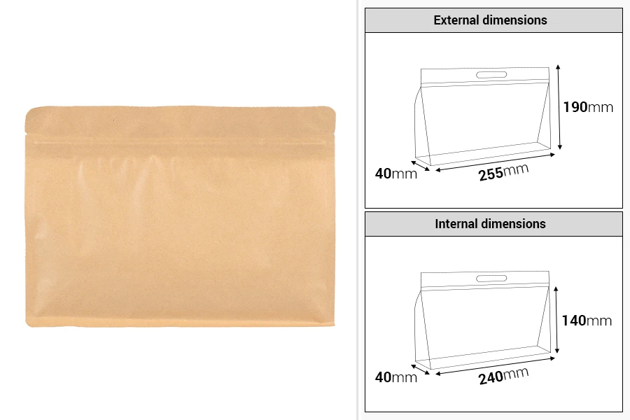 DoyPack kesice 255x40x190mm kraft sa zip zatvaranjem i mogućnošću termo zatvaranja – 50 kom DoyPack kesice 255x40x190mm kraft sa zip zatvaranjem i mogućnošću termo zatvaranja – 50 kom