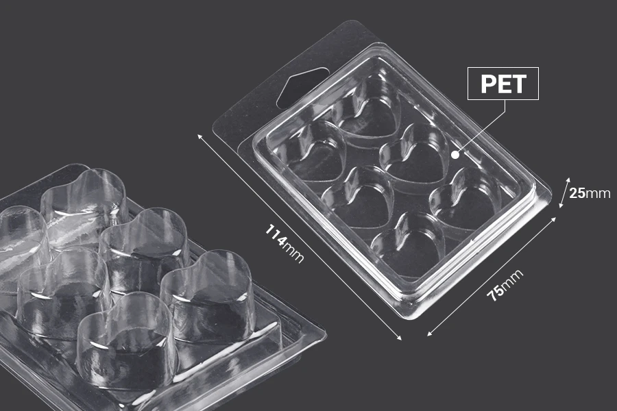 Plastični (PET) kalup sa 6 mesta za srca od voska (melts) - 20 kom