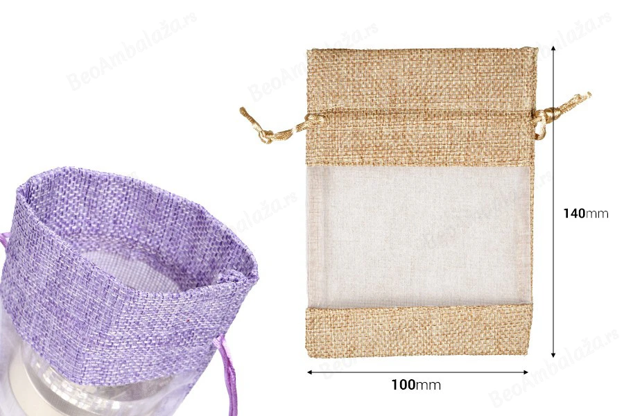 Lanene vrećice 100x140 mm sa prozorom od tila, u raznim bojama - 50 kom-dimenzije_slike