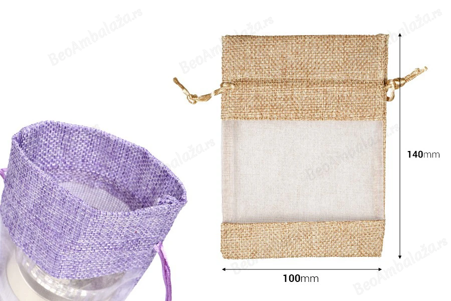 Lanene vrećice 100x140 mm sa prozorom od tila, u raznim bojama - 50 kom-dimenzije_slike