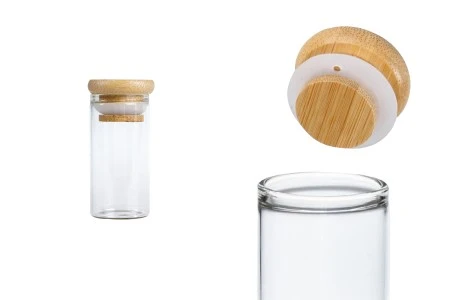 Staklena providna epruveta 30 ml sa poklopcem od bambusa i sigurnosnom gumicom – 6 kom-1