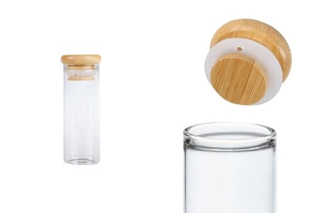 Staklena providna epruveta 40 ml sa poklopcem od bambusa i sigurnosnom gumicom – 6 kom-1